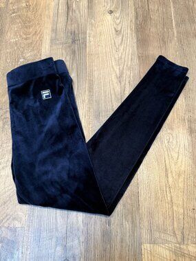 Fila Navy Blue Velour Velvet Stretchy Sweatpants with Logo, Women's Size Small S